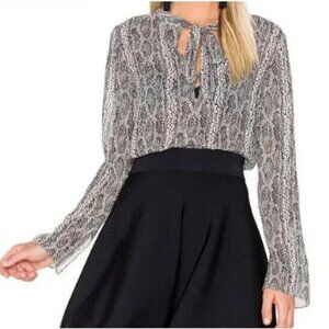 Theory‎ Kimry Snake Print 100% Silk Blouse Bow Tie V-neck Closure Bell Sleeve Md